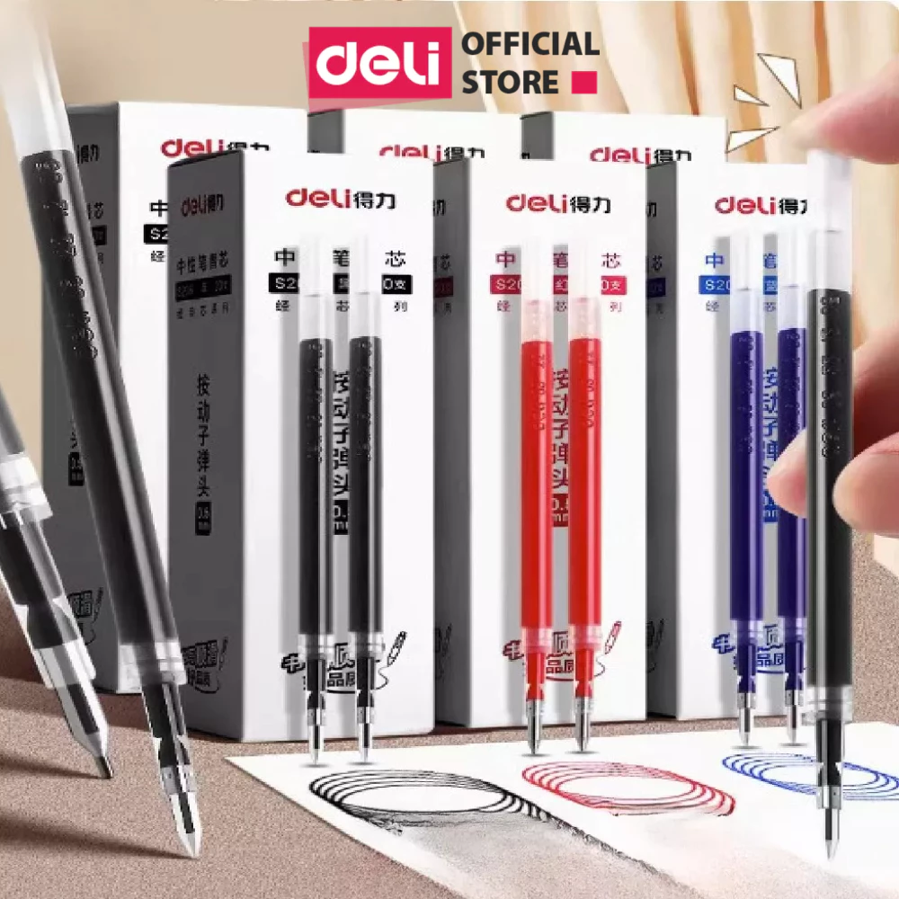 [TRỢ GIÁ] Combo 10 20 ruột bút gel Deli 0.5mm đa năng dùng cho bút bi nước A575 A057B S101 lâu hết mực không gai