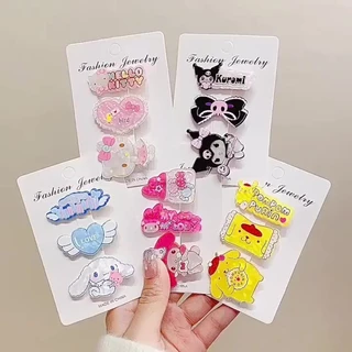 🌈Patrackiy✨Bộ 3 Kẹp Tóc Hình Thỏ Sanrio Hello Kitty Kuromi Cinnamon Dễ Thương Cho Bé Gái