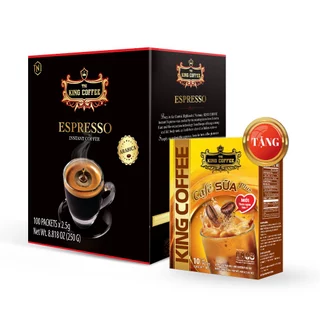 Combo 1 Cà Phê Đen Hòa Tan Espresso KING COFFEE - Hộp 100gói x 2.5g+1 Cà Phê Sữa Plus Hòa Tan KING COFFEE- Hộp10gói x20g