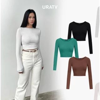 Áo thun nữ croptop tay dài thun gân tăm cao cấp co giãn 4 chiều U195