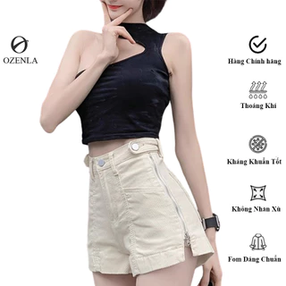 Quần Short Nữ Denim, quần short nữ cạp cao, Form Hack Dáng, Khoá Kéo 2 Bên, Chất Kaki Jean Đủ Size