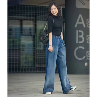 Quần Jean nữ ống rộng dáng suông lưng cao chất jean Hàn, Top xu hướng 2023