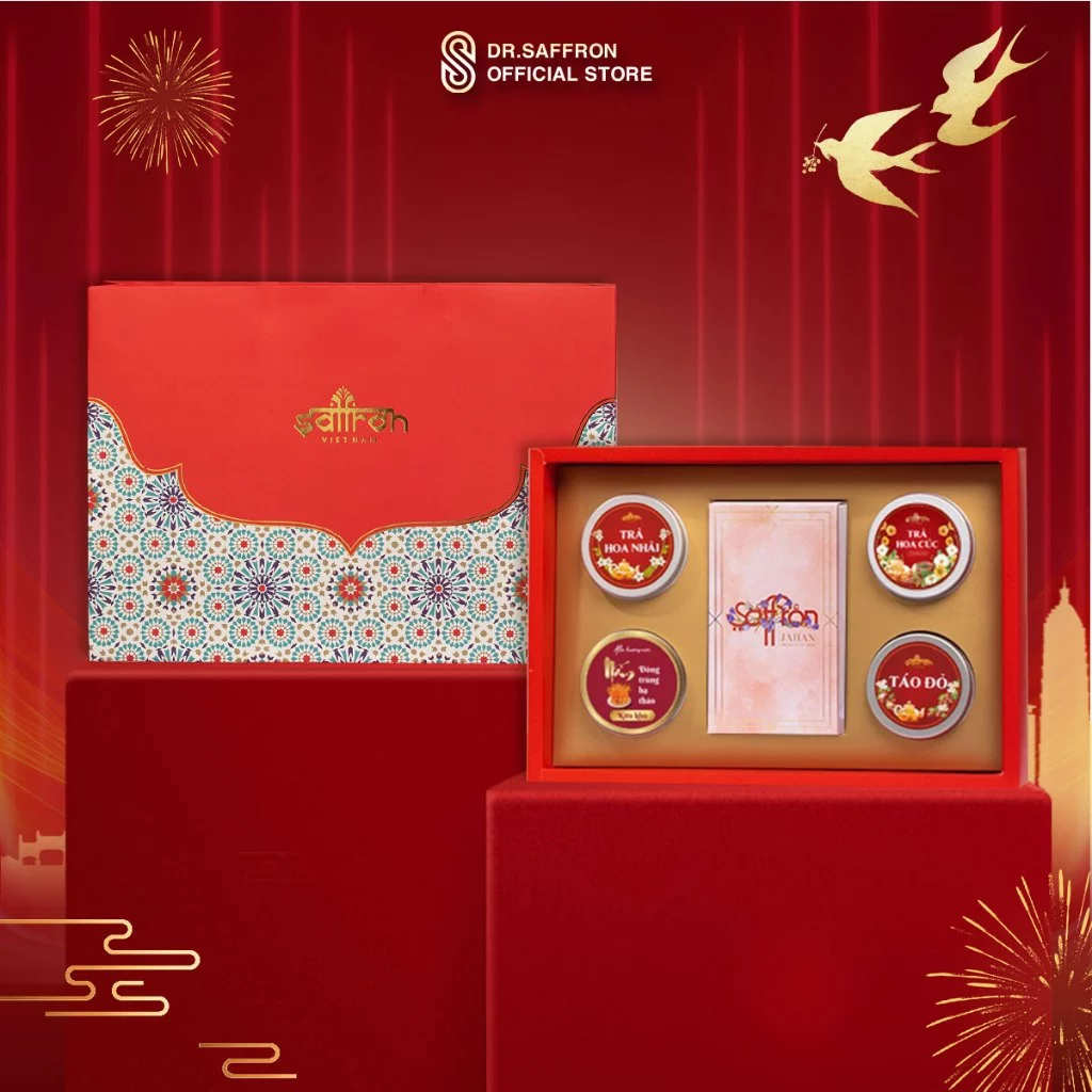 Bộ quà trung thu Nhụy hoa nghệ tây Saffron Việt Nam kèm quà tặng và trà hoa cao cấp