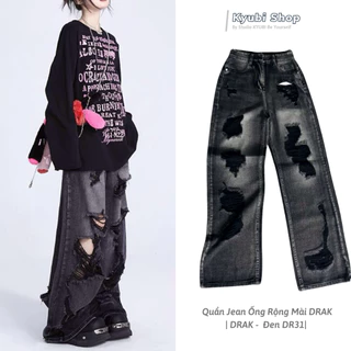 Quần Jean nữ ống suông ulzzang lưng cao rách gối phong cách Retro Hàn Quốc [Có Bigsize] - Quần jean baggy Kyubi BJR201.W