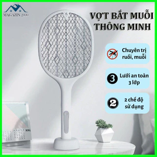 Vợt bắt muỗi thông minh kiêm đèn bắt muỗi tự động thiết kế 3 lớp lưới an toàn bằng thép không gỉ, sạc pin USB tiện lợi