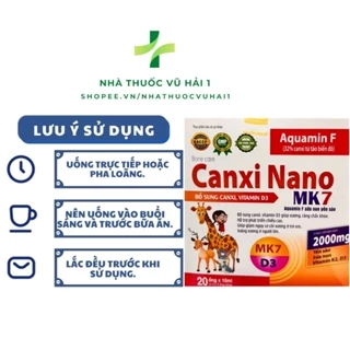 Canxi nano K2 D3 MK7 aquamin F tảo biển đỏ - Hỗ trợ bổ sung canxi cho bé vitamin D3 giúp xương răng chắc khỏe Hộp 20 ống