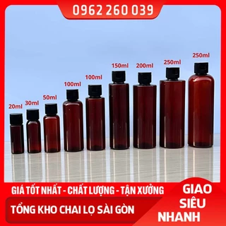 Chai Nhựa PET NÂU nắp BẬC ĐEN 20ML/30ML/50ML/100ML/250/300ML/500ML Lọ Chiết Gel, Đựng Dung Dịch Du Lịch