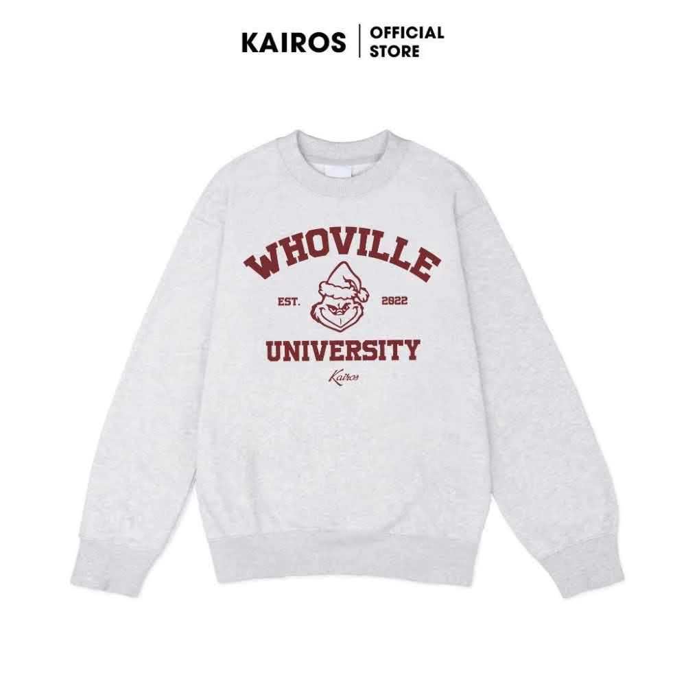 Áo sweater nỉ bông Kairos Whoville University form rộng dài tay nam nữ unisex