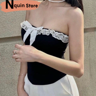 Áo ống cúp ngực ôm body,áo kiểu được thiết kế phối ren đính nơ giữa phong cách giới trẻ sexy cá tính Nquin Store