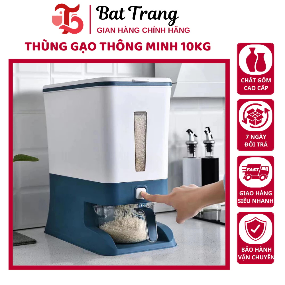 Thùng gạo thông minh 10kg HOKORI Việt Nhật chống ẩm mốc, côn trùng cao cấp - Tráng Sứ Store