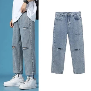 Quần jean nam rách gối Whynotdaily chất liệu jean mềm cotton 4 màu đen trắng xanh ghi size S- 7XL JBGRGD