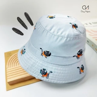 (Size 50) Nón Vành mũ bé trai bé gái Thêu sư tư dễ thương Duy Ngọc, chất liệu cotton mềm, thoáng, an toàn cho bé (4411)