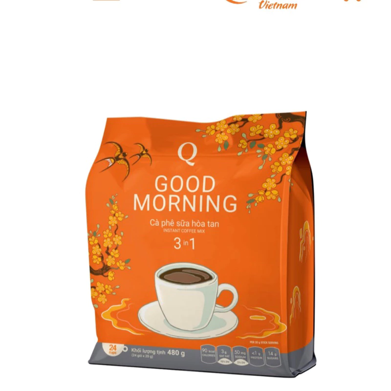 Combo 10 gói Cà phê hòa tan (Mẫu xuân)  3 in 1 Goodmorning cafe sữa uống liền (bịch 24 gói x 20gr) Trần Quang Coffe