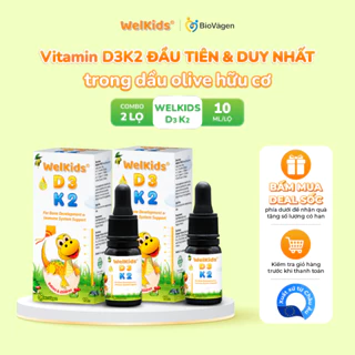 Combo gồm 2 lọ WelKids D3K2 tinh khiết bổ sung vitamin D3 K2 MK7 tan trong dầu olive hữu cơ tăng chiều cao