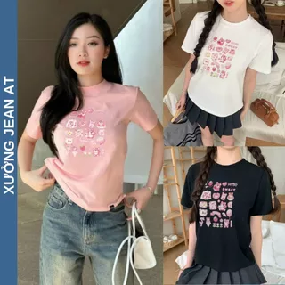 Áo Thun Baby Tee In Hình Icon Gấu Dâu Xinh Xắn, Áo Thun Tay Ngắn Kiểu Dáng Ôm Thời Trang In Hình Dễ Thương 638