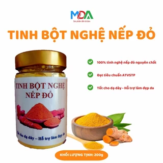 Tinh Bột Nghệ Nếp Đỏ, 200gr đựng trong hũ thủy tinh an toàn, sang trọng.