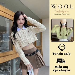 Cardigan len nữ dáng croptop thiết kế vặn thừng sang trọng, Khoác len crt nữ chất len dệt dày dặn không bám bụi