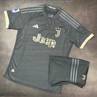 Quần Áo Bóng Đá Juve, Áo Đá Banh CLB Juventus Đen 2023/2024 - Chuẩn Mẫu Thi Đấu - Vải Polyester Gai Thái Cao Cấp