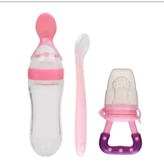 Set bộ 3 ăn dặm cho bé (bình thìa + túi nhai + thìa silicone)