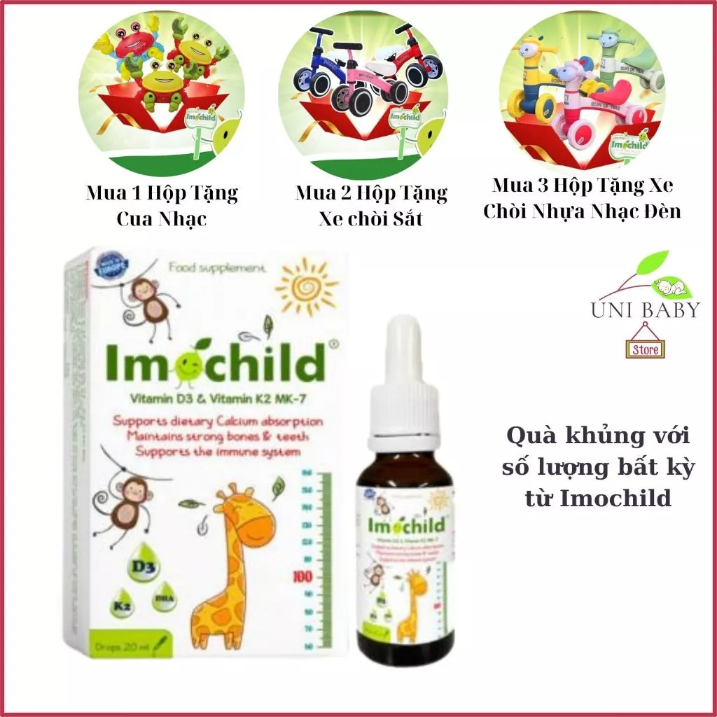 Vitamin D3k2 Mk7 Hỗ Trợ Phát Triển Chiều Cao Cho Bé - IMOCHILD Lọ 20ml Shop Uni Baby