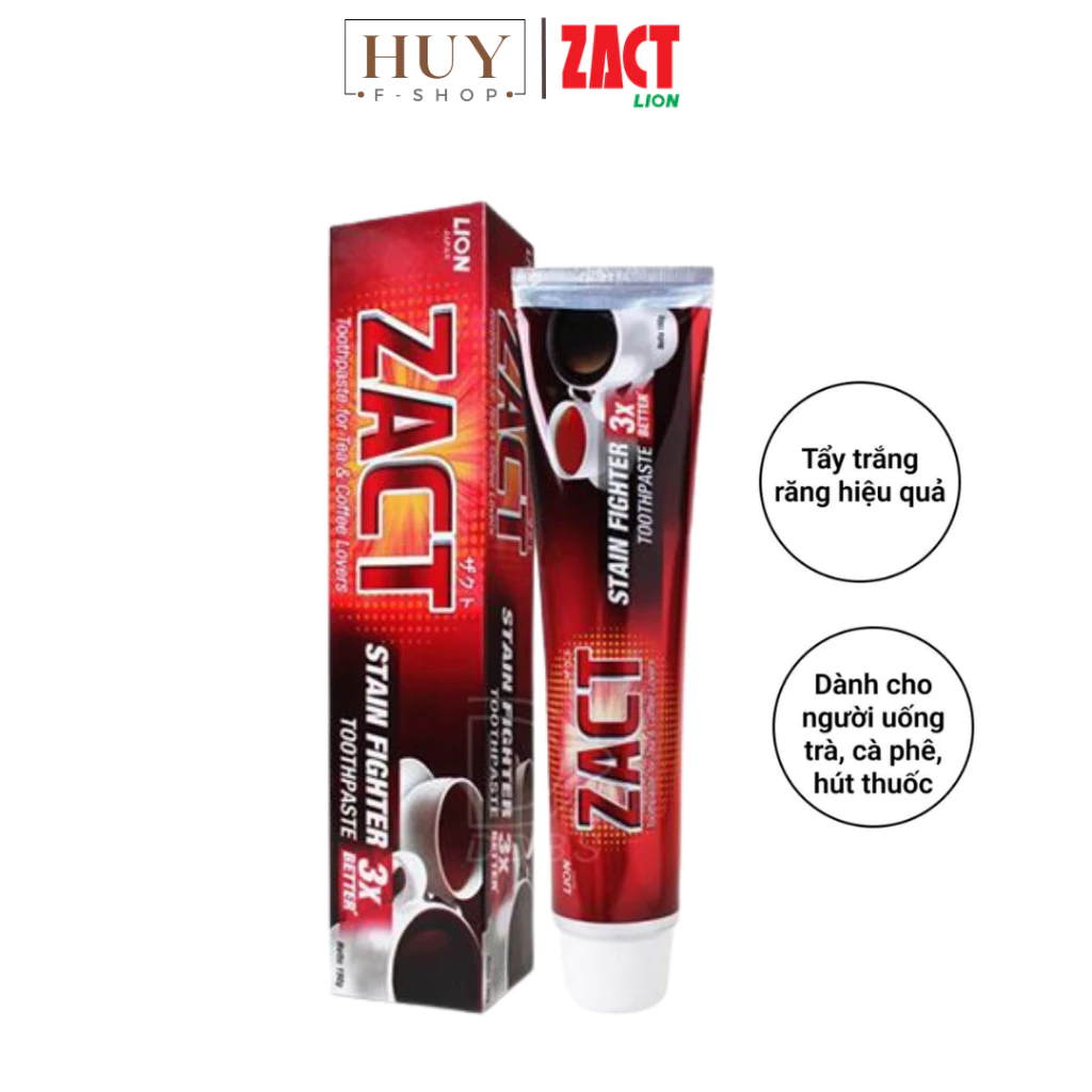 Kem Đánh Răng Tẩy Trắng Cho Người Uống Trà, Cafe, Hút thu‎ốc Lá ZACT LION kđr Stain Fighter Tootpaste 190g