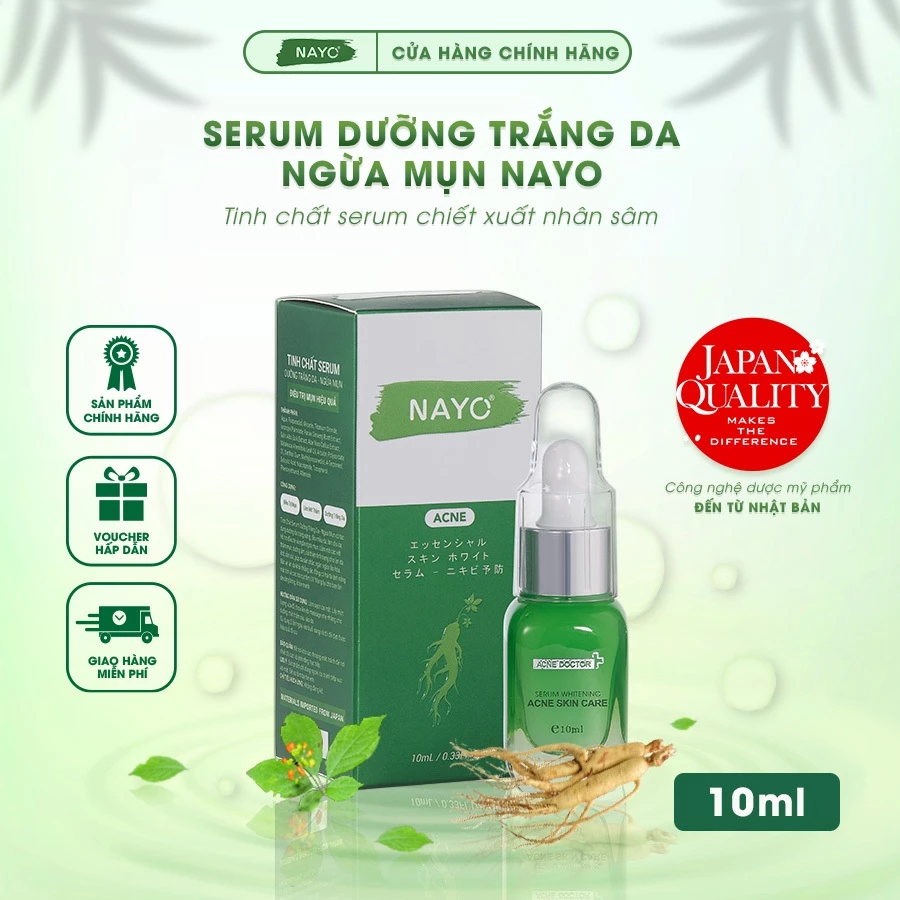 Serum Dưỡng Trắng Da Ngừa Mụn Nayo 10ml