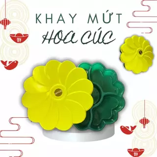 Khay mứt đựng bánh kẹo Tết, Hộp mứt xoay 2 Tầng có khe để điện thoại khay mứt hình hoa cúc