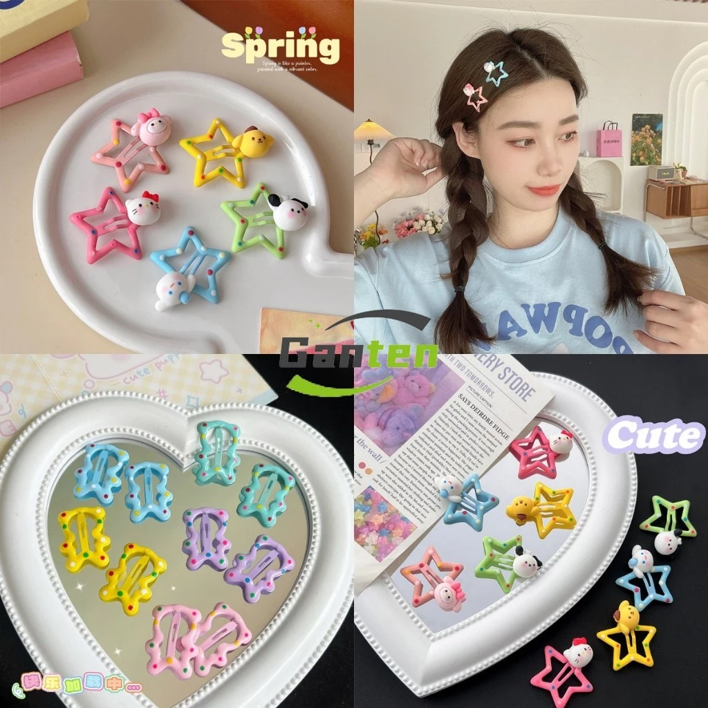 🧚🏻Ganten🧚🏻SANRIO Kẹp Tóc Hình Ngôi Sao Năm Cánh Họa Tiết Chấm Bi Dễ Thương Cho Nữ