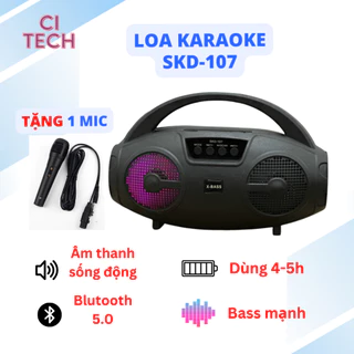 Loa Hát Karaoke Bluetooth SKD-107 Tặng Kèm Míc Hát Cực Hay, Âm Bass Mạnh Mẽ