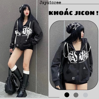 Áo Khoác Hoodie Unisex Zip Nỉ Bông JICON ®️ màu ĐEN 🏁 Nam nữ unisex/Áo hoodie dây kéo thêu hoạ tiết Jaystoree 🖤