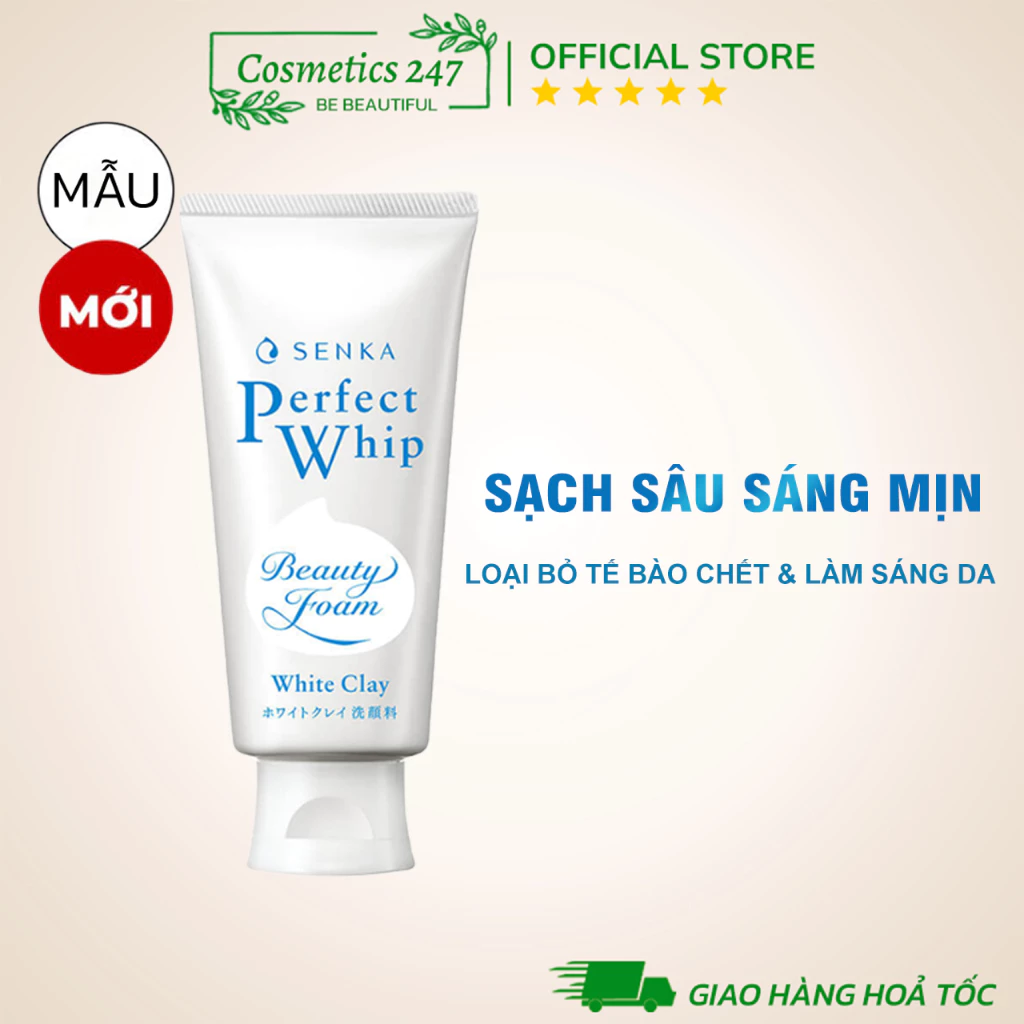 Sữa rửa mặt Senka Perfect White Clay 120g tẩy tế bào chết dưỡng trắng sáng ẩm mịn đều màu da