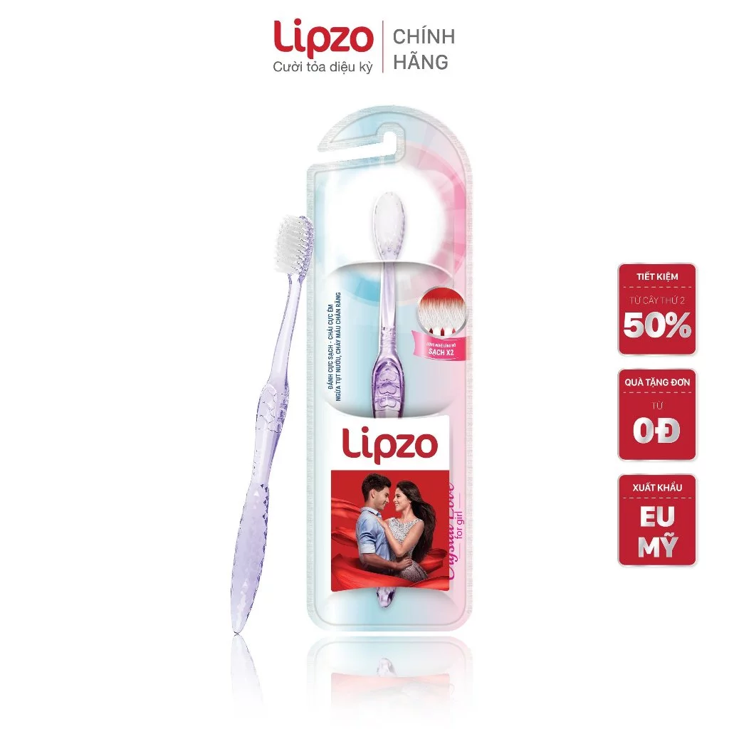 [Combo 5] Bàn Chải Đánh Răng Lipzo Crystal Love For Girl Cho Nữ Giới  Công Nghệ Lông Nở Kết Hợp Chỉ Tơ Nha Khoa