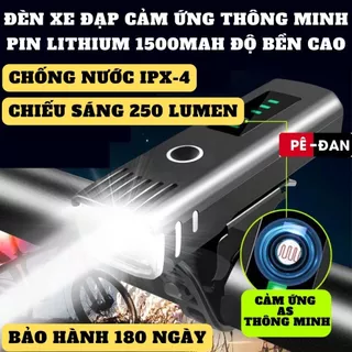 Đèn Xe Đạp Cảm Biến Thông Minh Chống Nước IPX4, Đèn Gắn Xe Đạp 250 Lumens 1500mAh, Đèn Pin Xe Đạp Cao Cấp