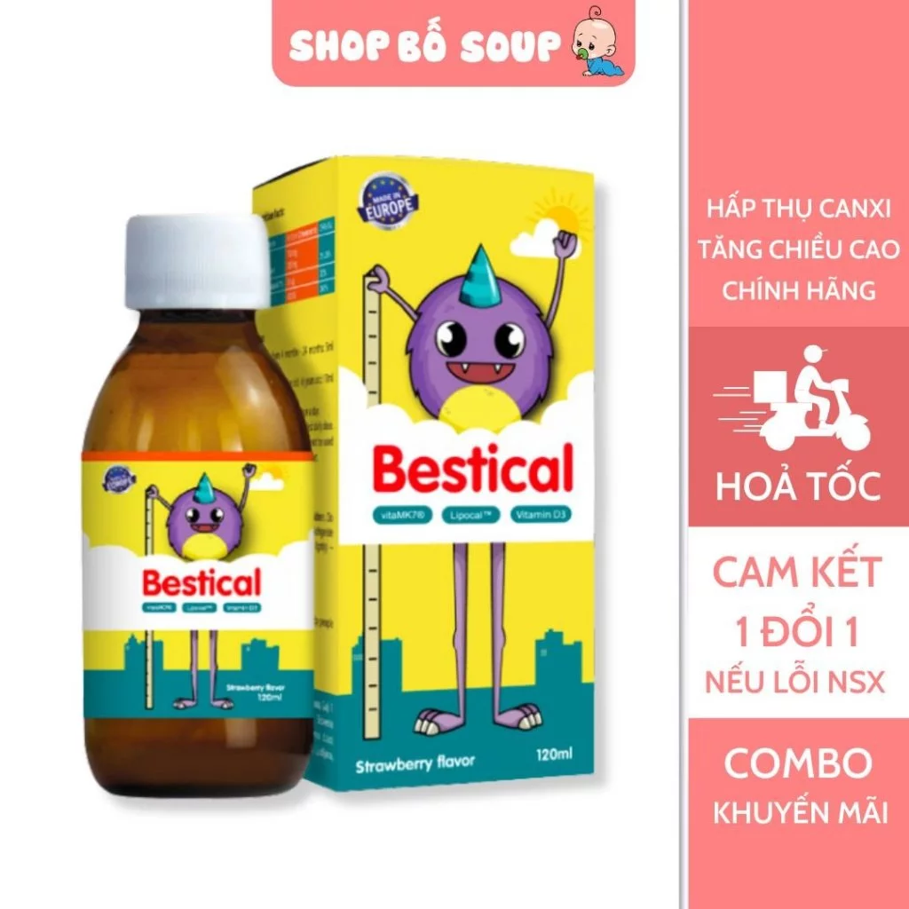 Canxi Bestical vitamin d3k2, giúp bé tăng chiều cao, chắc xương,răng. Chai 120ml chính hãng