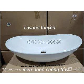 Chậu lavabo thuyền, chậu sứ rửa mặt dạng Thuyền màu trắng phủ Nano cao cấp chống ố