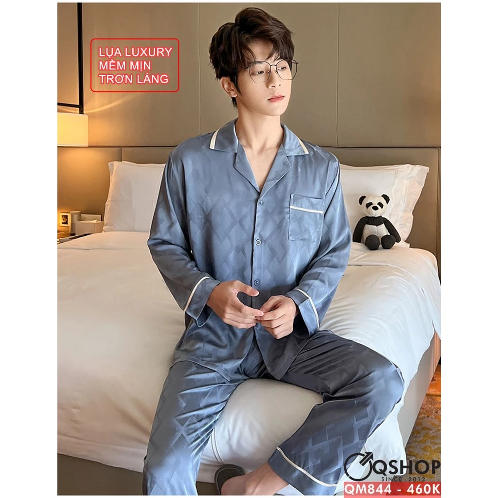 Bộ đồ ngủ pijama nam lụa luxury mềm mịn trơn láng sang trọng mặc nhà mặc ngủ thoải mái QSHOP -  QM844