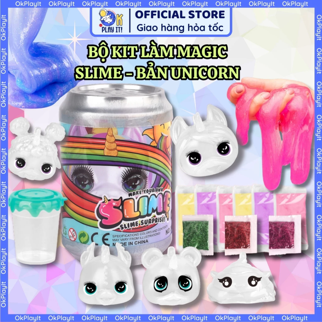 Bộ Kit làm slime Unicorn chất nhờn ma quái (kèm kim tuyến) đồ chơi phát triển trí tuệ cho trẻ em Ok Play It!