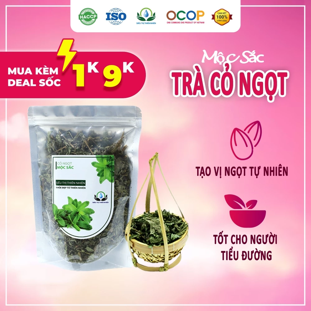 Cỏ ngọt sấy khô Mộc Sắc 100g, cỏ ngọt giảm mụn trứng cá của Siêu thị thiên nhiên