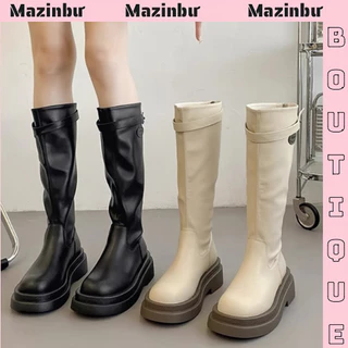 Giày bốt đùi nữ Form mềm , Boot đùi da đế cao 4cm có khoá kéo