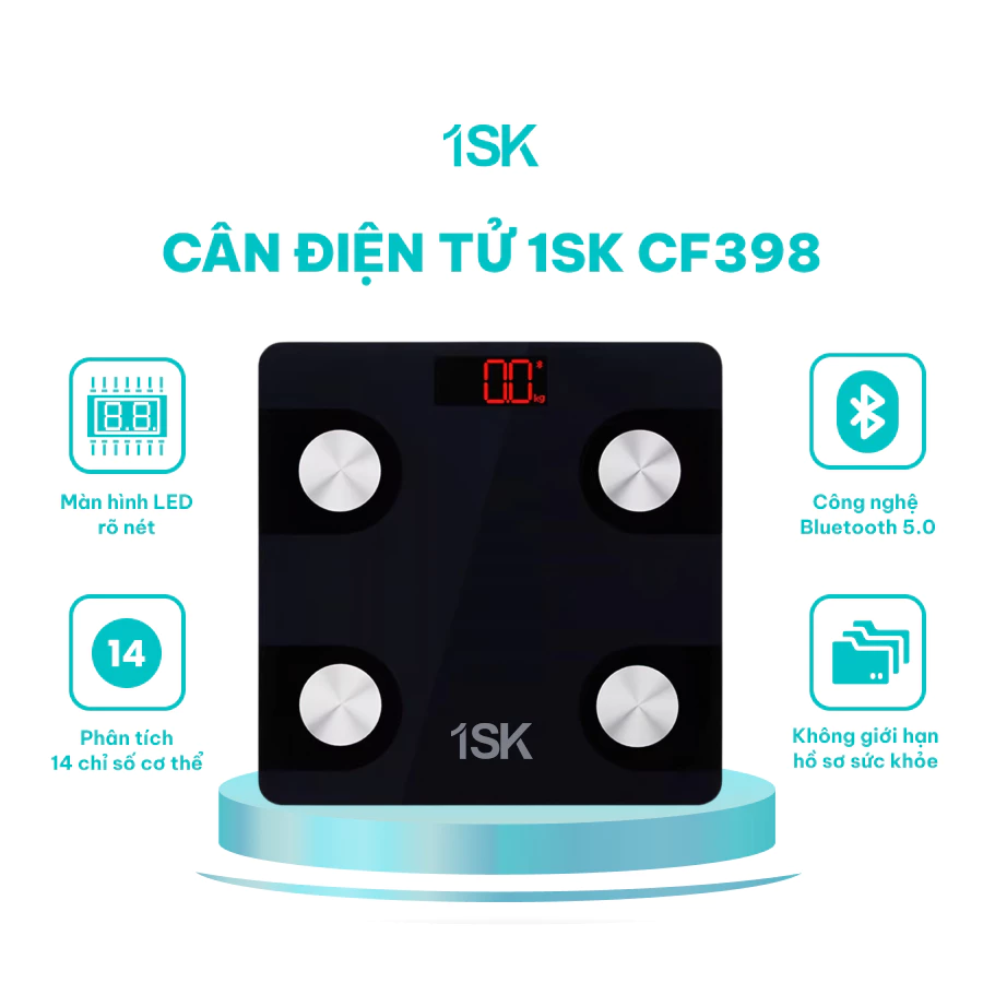 Cân điện tử thông minh 1SK CF398BLE kết nối Bluetooth theo dõi sức khỏe, phân tích 14 chỉ số cơ thể