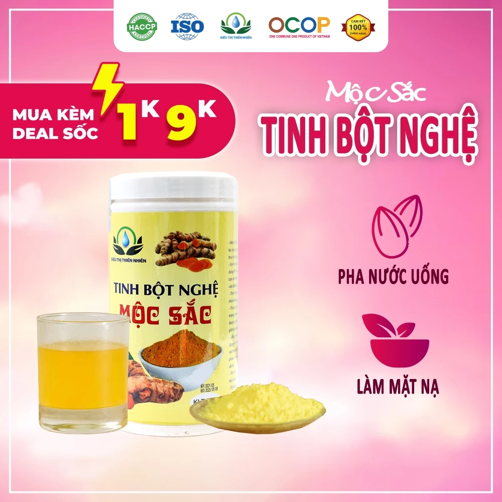 Tinh bột nghệ vàng nguyên chất Mộc Sắc cao cấp hộp 500g dùng để uống, làm mặt nạ đắp mặt