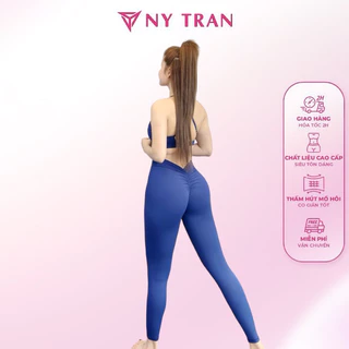 QUẦN TẬP THỂ THAO GYM YOGA  DÀI LƯNG V LOGO - NY TRẦN, chất poly co giãn có chun nâng vòng 3