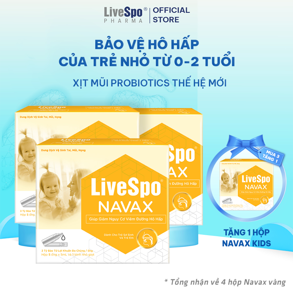 Combo 3 Hộp LiveSpo Navax sơ sinh, giúp giảm viêm mũi, nghẹt mũi - Hộp 5 ống x…