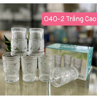 Bộ 06 Cốc thủy tinh cao, ly thủy tinh họa tiết hoa mặt trời DELISOGA cao cấp dung tích 350ml