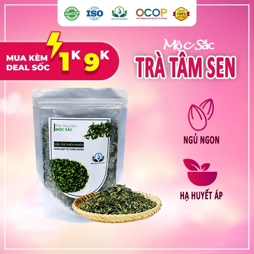 Trà tâm sen sấy khô Mộc Sắc 100g, trà giúp hạ huyết áp cao cấp của Siêu thị thiên nhiên