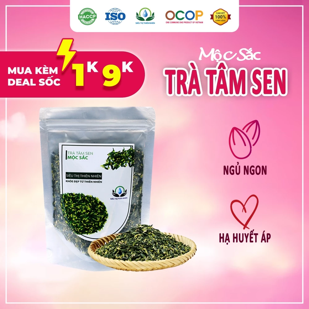 Trà tâm sen sấy khô Mộc Sắc 500g, trà hạ huyết áp cao cấp của Siêu thị thiên nhiên