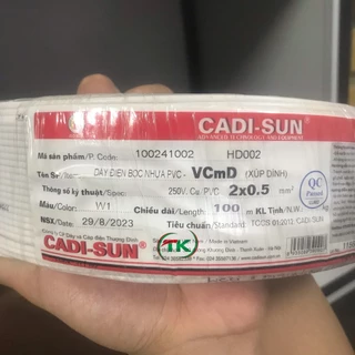 Dây Điện CADISUN 1 Lớp Bọc 2x0.5 - cuộn 100M  (dây 2 lõi)