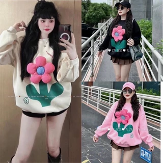 Áo Sweater nỉ bông đính bông hoa nổi 3D chất dày dặn siêu ấm áp thời trang hàn quốc