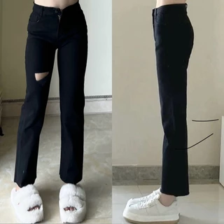 ( Chất Đẹp ) Quần jeans ống đứng rách vuông nhỏ, quần đi học , quần che khuyết điểm