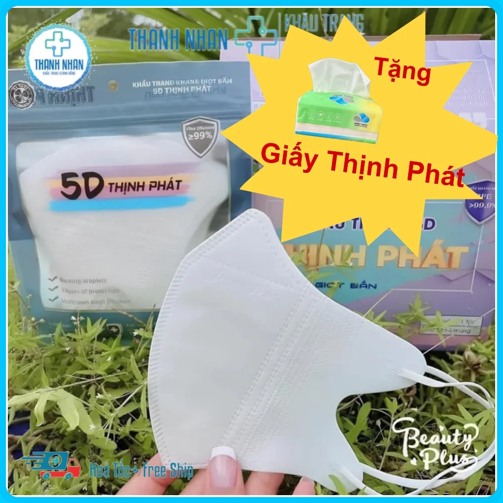 [Combo 100 Cái] Khẩu Trang 5D Thịnh Phát Màu Trắng Đen,Chống Nắng,Chống Bụi,Chống Tia UV,Hàng Chính Hãng Công Ty.